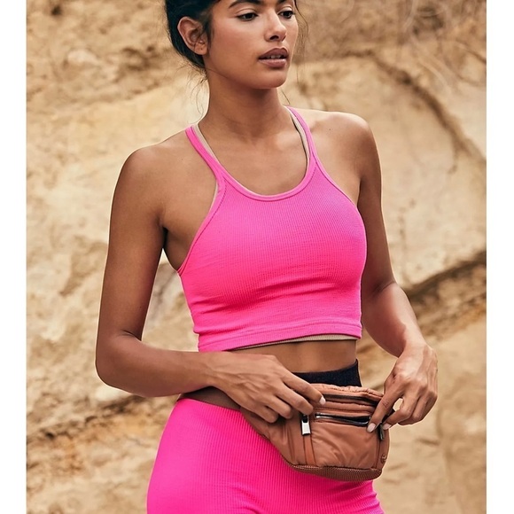 Free People Tops - ❗️CLOSING SALE Free People Happiness Runs Ribbed Crop Malibu Hot Pink M/L